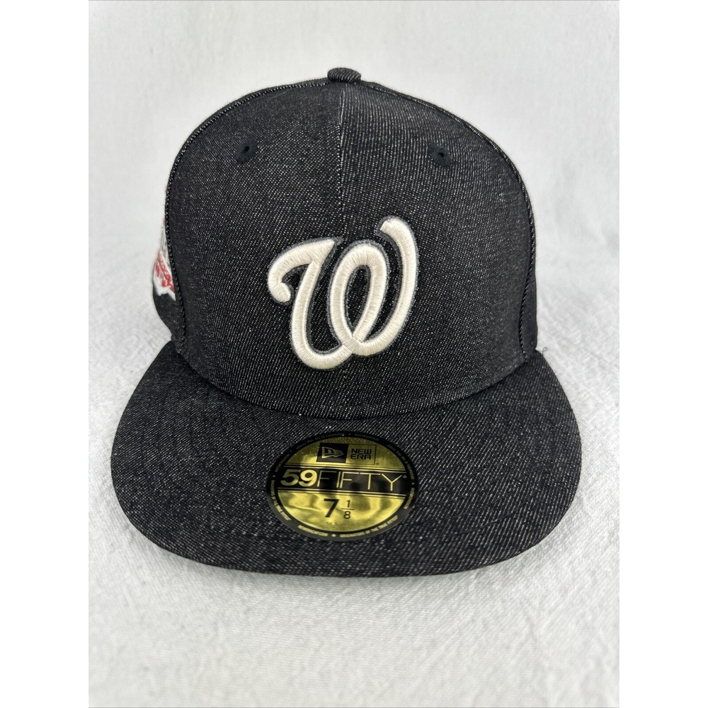 NEW ERA 5950 59FIFTY WASHINGTON NATIONALS FITTED SIDE PATCH BLACK DENIM 7-1/8
